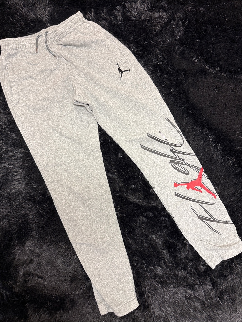 Jordan Gray Sweatpants with Red Jumpman and Black Script